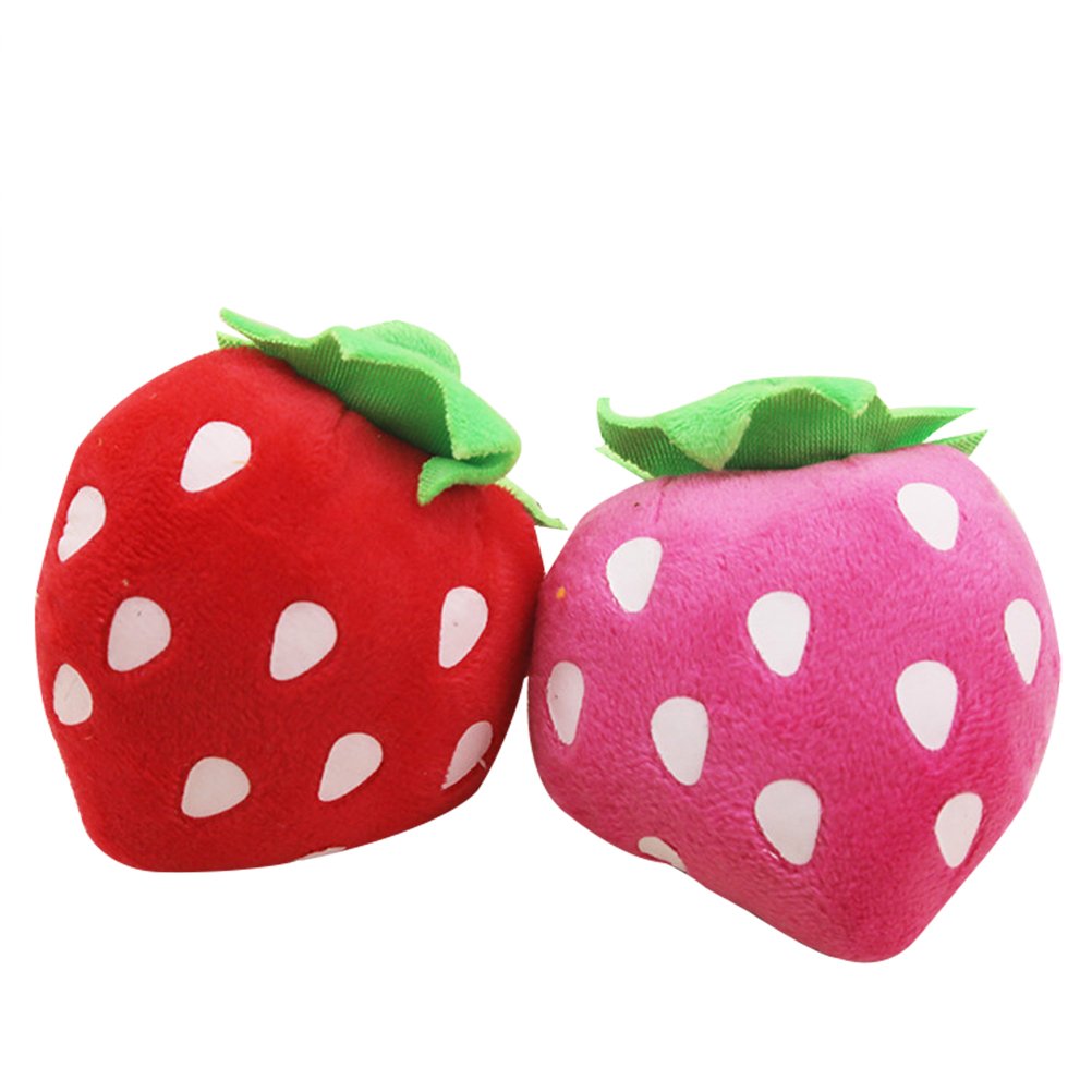 UEETEK Squeaky Dog Chew Toys - Cute Plush Strawberry Shape Puppy Teething Toy for Small Medium Dogs (Random Color) - Perfect for Playtime, Training & Anxiety Relief