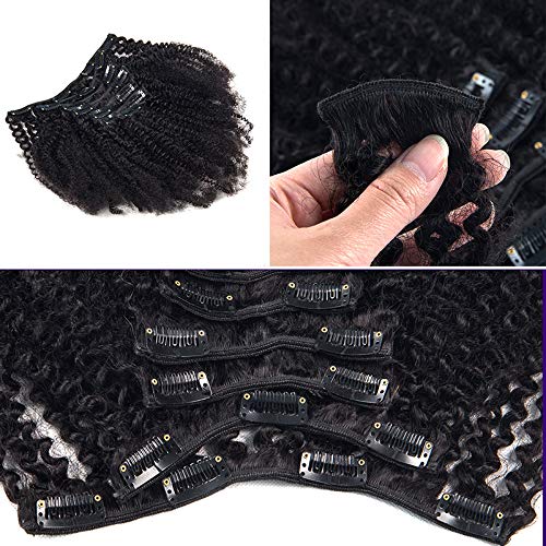 #1B Color Afro Kinky Curly Human Hair Clip-in Extensions - Virgin Mongolian Hair 7pc Set (10inch, 120g) for Black Women - Perfect for Protective Styling, Volume Boost & Everyday Glam