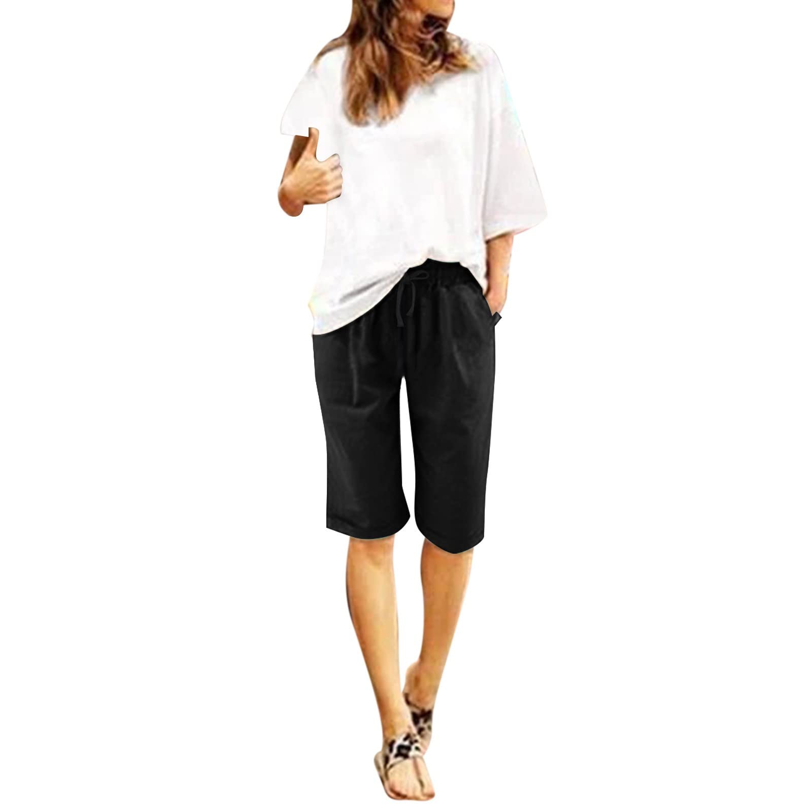 AMDBEL Plus Size Bermuda Cargo Shorts for Women - Comfortable Cotton Yoga Shorts with Pockets for Outdoor & Gym