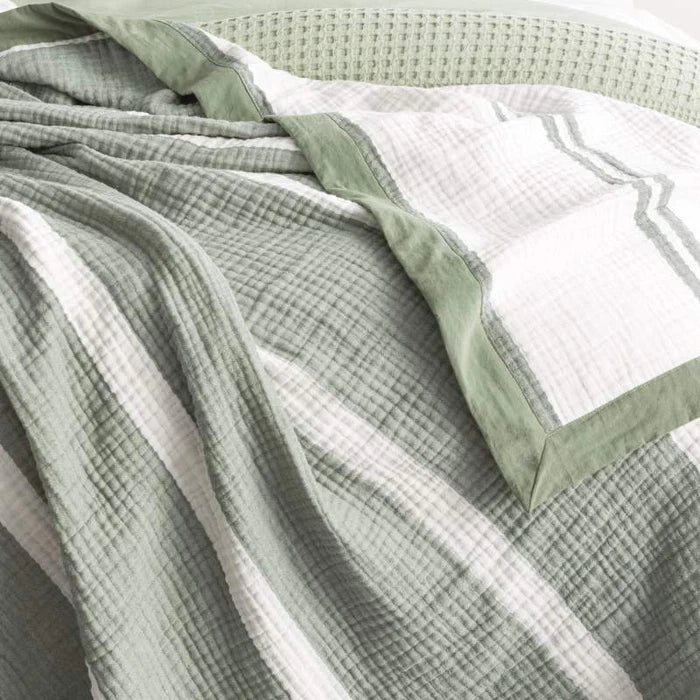Renee Taylor Brighton Washed Cotton Textured Blanket - Soft Pistachio Green Throw for Bed, Sofa & Cozy Home Decor