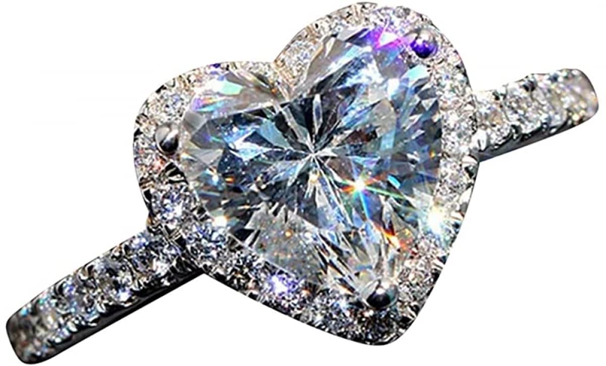 Luxury Heart Shaped Diamond Ring for Women - 925 Sterling Silver Cubic Zirconia Engagement Ring, Elegant Simulated Heart Diamond Promise Ring for Anniversary, Valentine's Day Gift for Her - Perfect for Proposals, Romantic Dates & Special Occasions (1 PC)