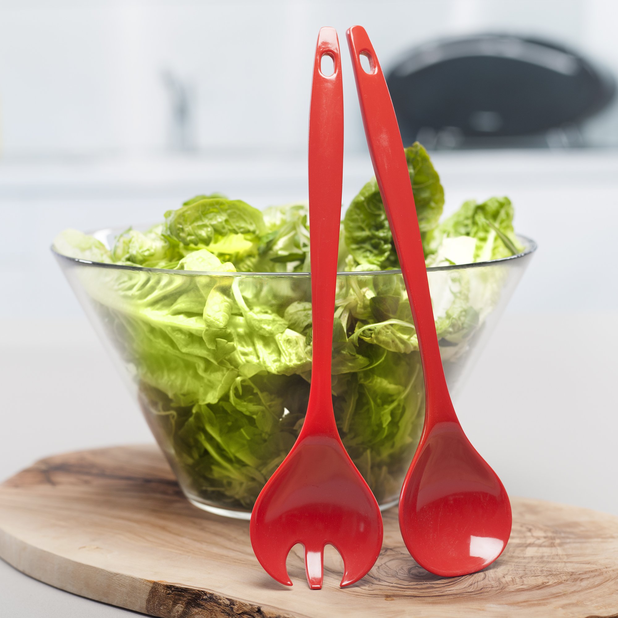 Premium Stainless Steel Salad Servers Set - 2-Piece Red Serving Utensils for Fresh Greens, Pasta & Fruit - Perfect for Dinner Parties, BBQs & Picnics