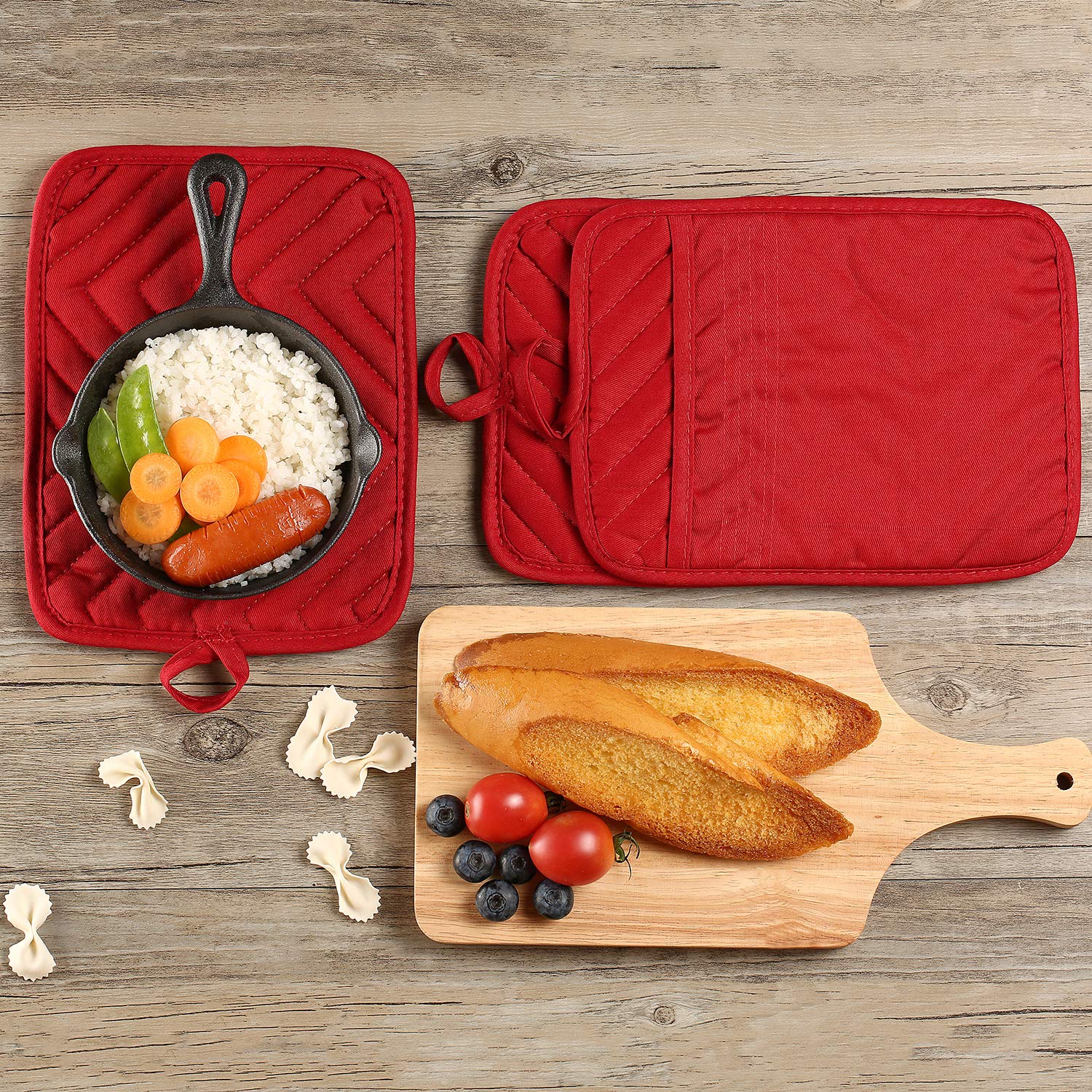 Heat Resistant Cotton Oven Pot Holder Set of 3 with Pockets - 7