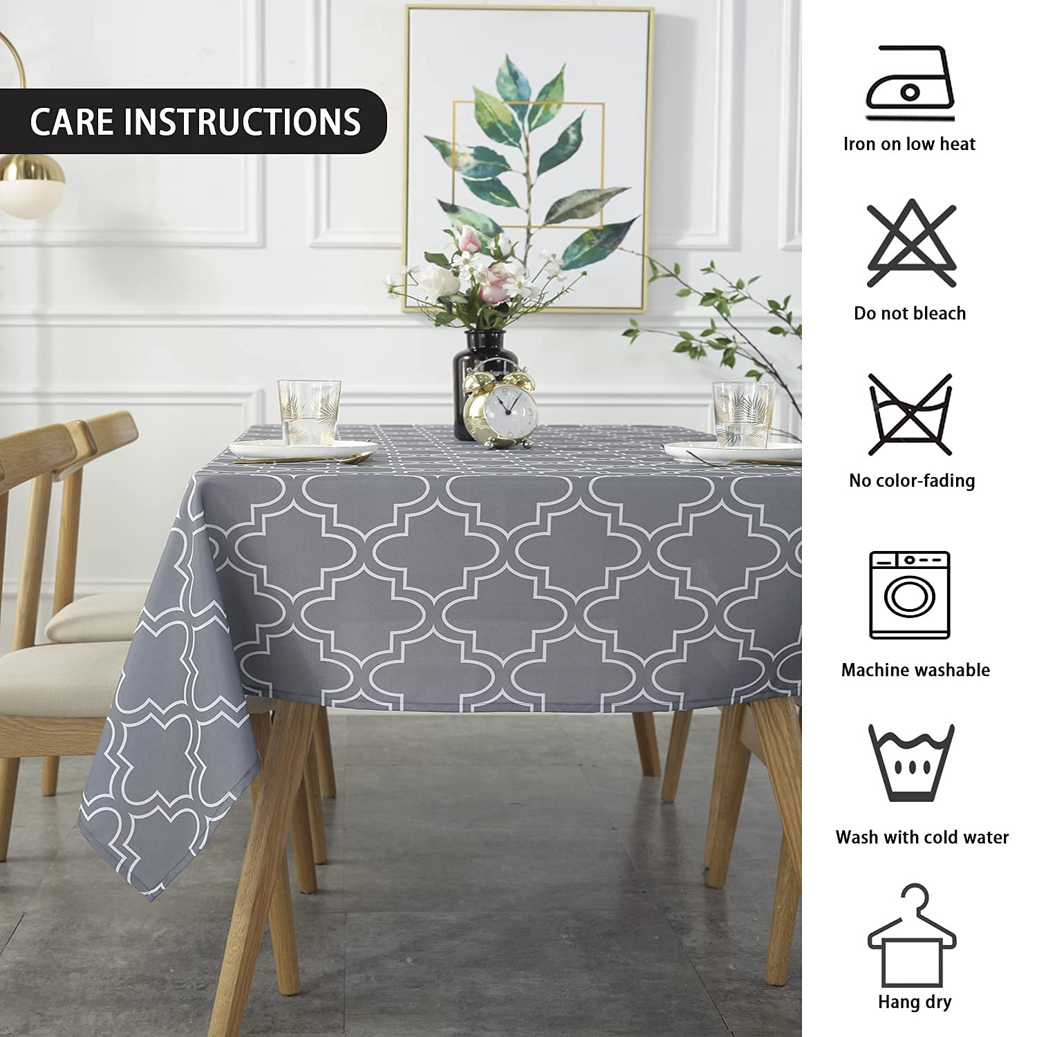 UFRIDAY Gray Square Tablecloth 52x52 Inch Waterproof - Spill Proof Fabric for Living Room Coffee Table
