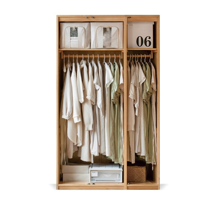 Solid Oak Wood Modern Wardrobe - Customizable Closet Organizer for Bedroom, Walk-in Closet & Home Storage