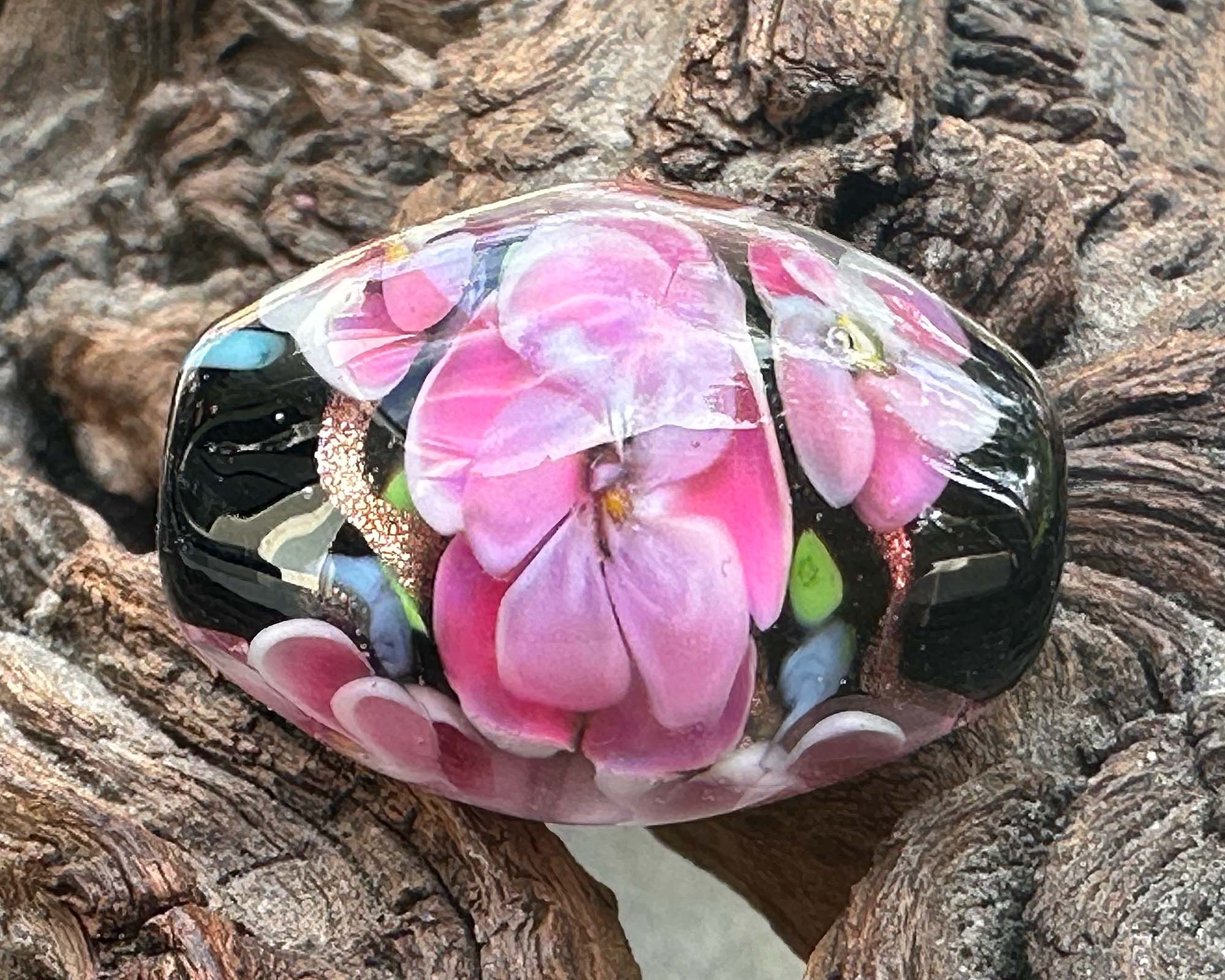 Handmade Pink Floral Lampwork Glass Focal Bead for Jewelry Making - Perfect for Necklaces, Bracelets, and DIY Craft Projects