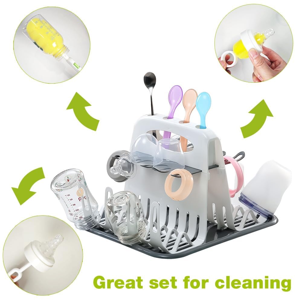 Portable Baby Bottle Drying Rack with Drain Tray - Multi-Layer Detachable Milk Bottle Holder for Breastfeeding & Formula Feeding - Perfect for Nursery, Kitchen Countertop & Travel Use