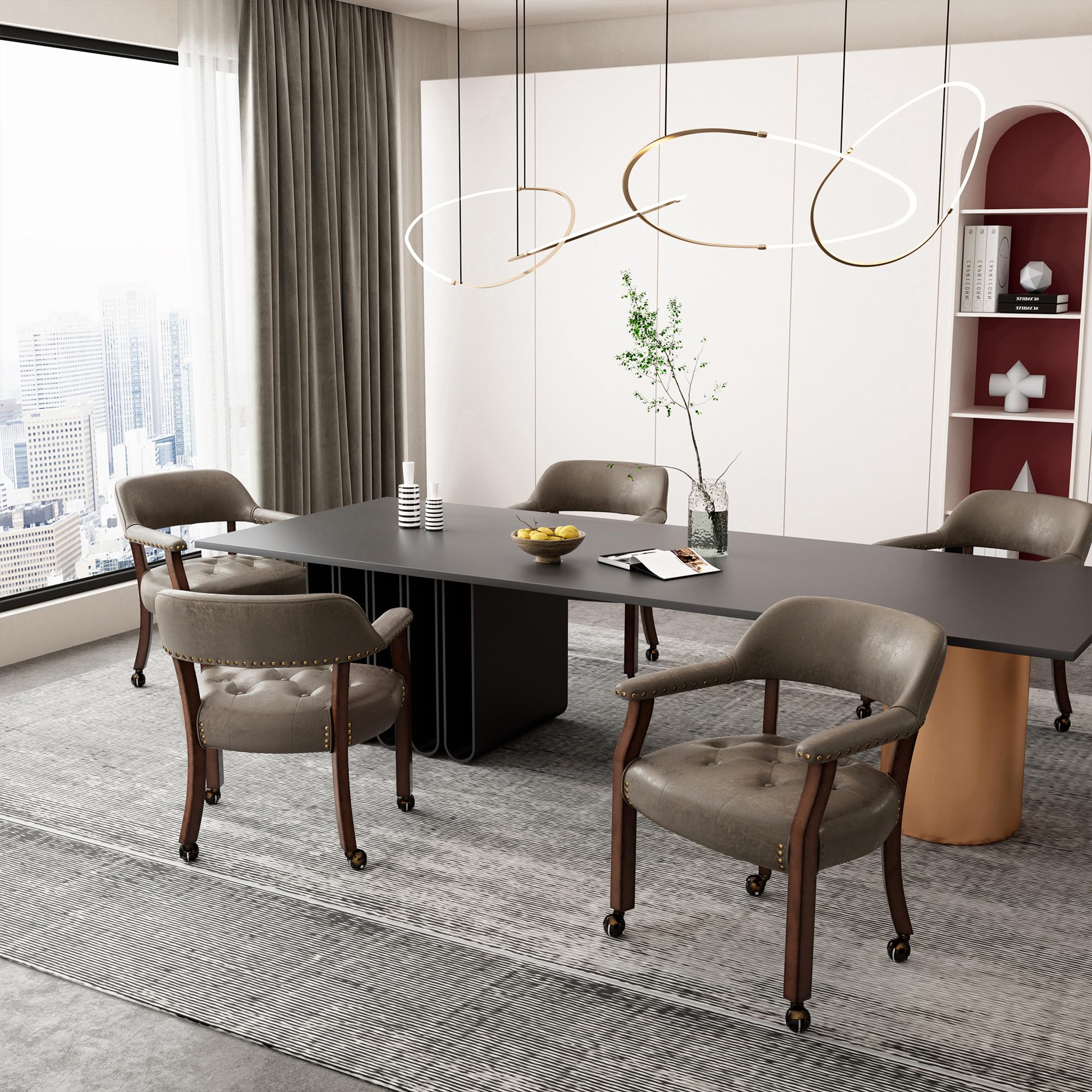 LEEMTORIG Large Rolling Dining Chairs with Casters & Arms - 26