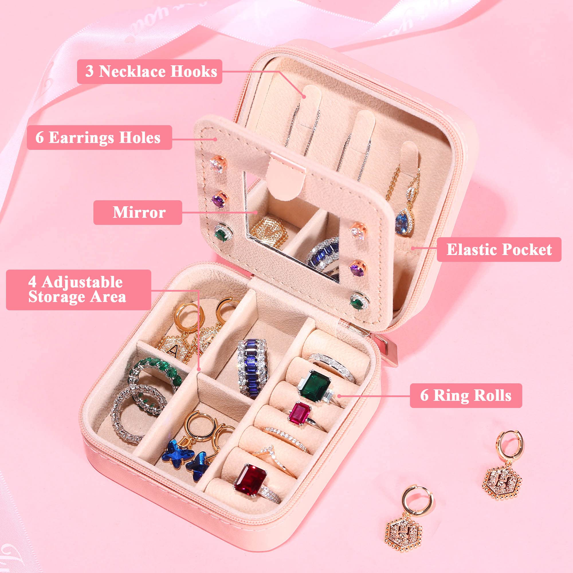 Yesteel Personalized Jewelry Organizer Box with Mirror - Initial Travel Jewelry Case for Necklaces, Rings & Earrings | Perfect Valentine's Day, Birthday Gift for Mom (Letter S) | Great for Travel, Home Storage & Special Occasions