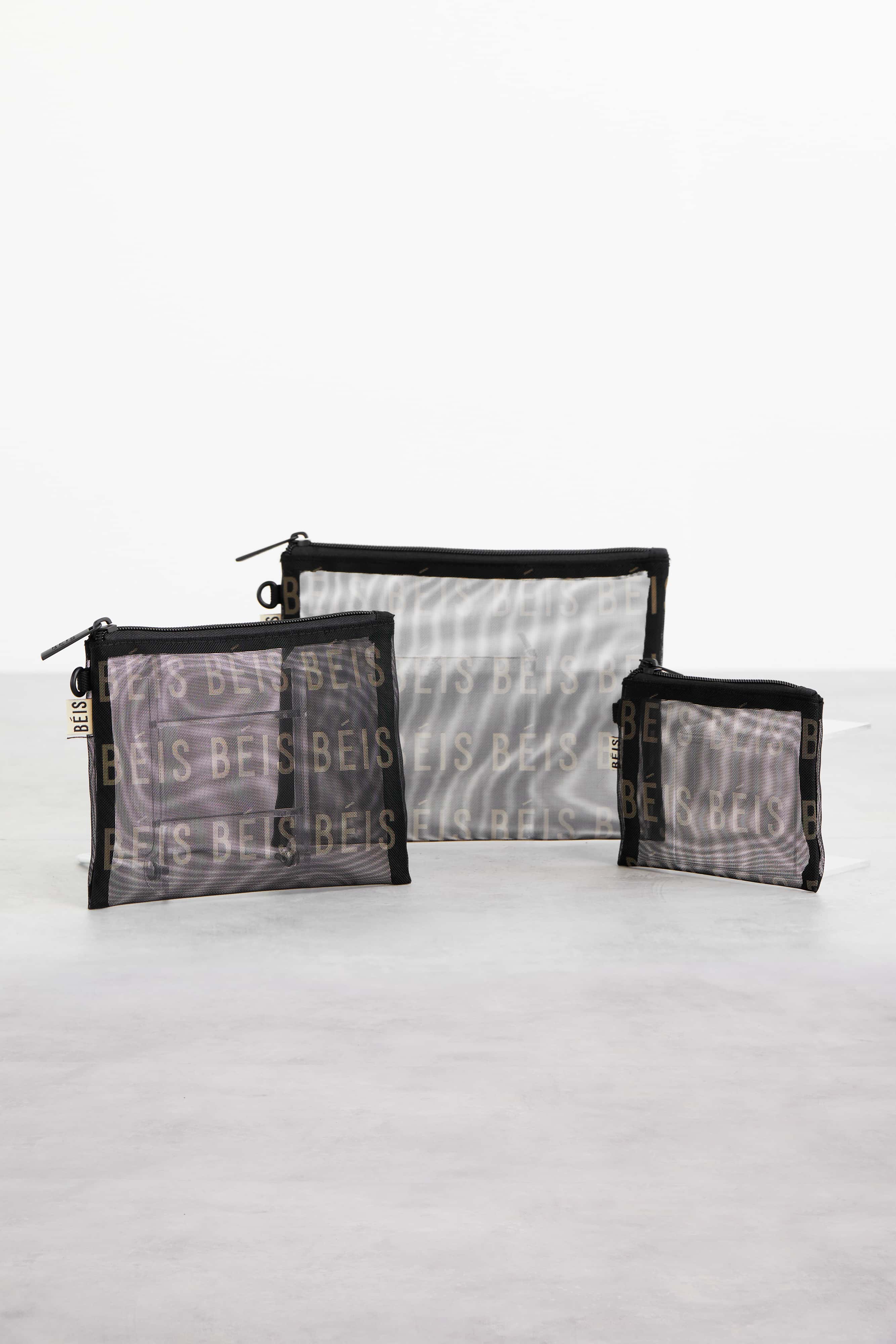 Premium Black Mesh Pouch Trio Set - Breathable Storage Bags for Travel, Gym & Organization - Ideal for Cosmetics, Jewelry & Small Essentials