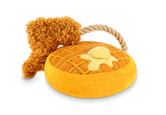 P.L.A.Y. Barking Brunch Plush Dog Toys - Chicken & Waffles Design for Small & Medium Dogs - Perfect for Indoor Play, Training, and Cuddling