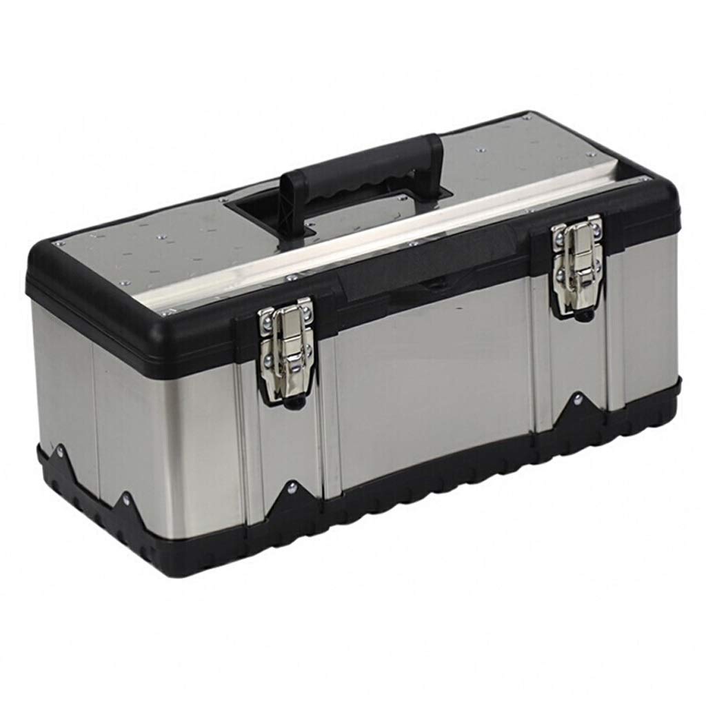 Heavy Duty Stainless Steel Tool Box with Removable Tray - 5 Size Options, Non-Slip Handle & Durable Storage for Tools (Silver, Large) - Perfect for Mechanics, DIY Projects & Workshop Organization
