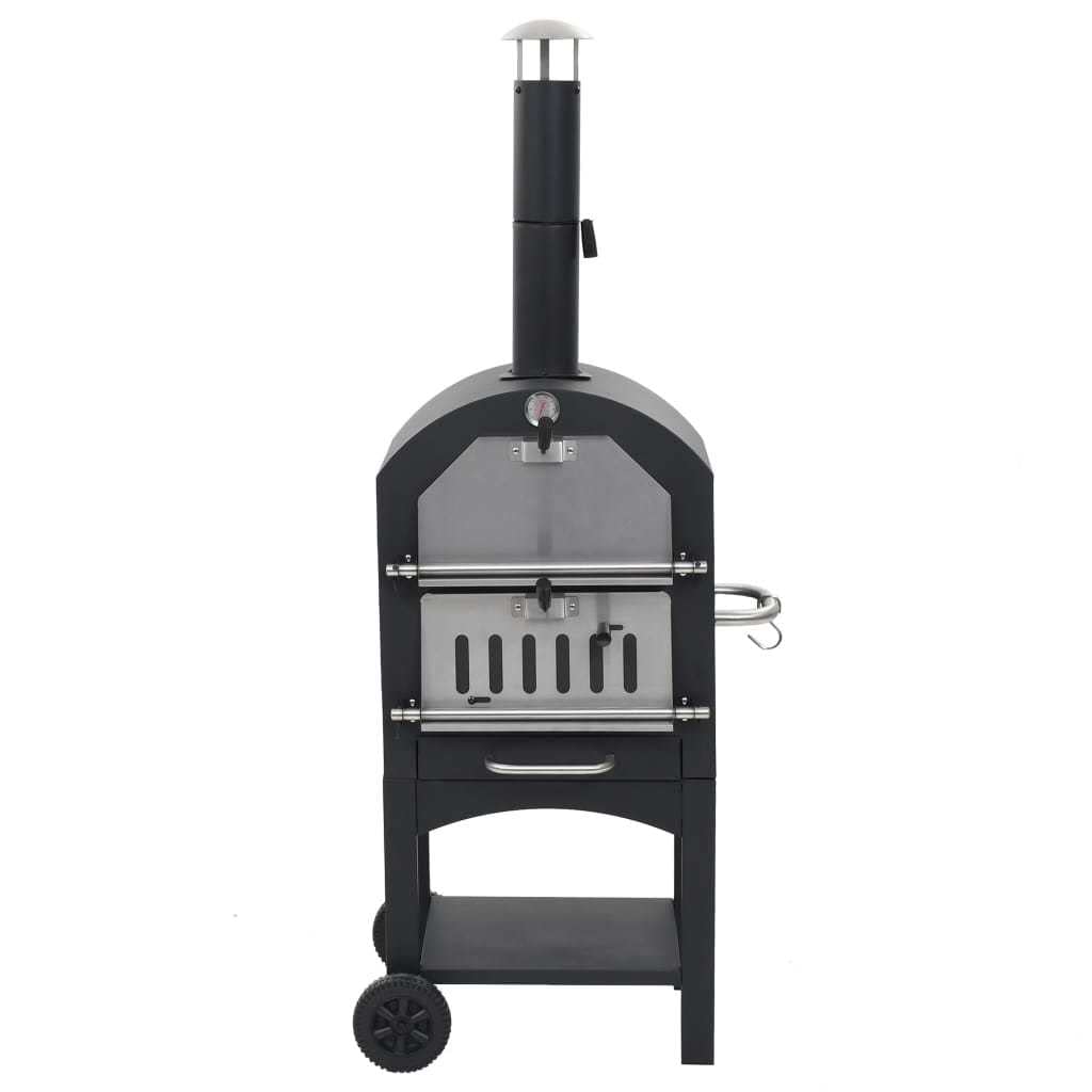 Portable Outdoor Wood Fired Pizza Oven with Steel Grill & Fireclay Stone - Charcoal Burning for Backyard, Camping, Hiking | Heavy Duty Black Freestanding Design (25.6