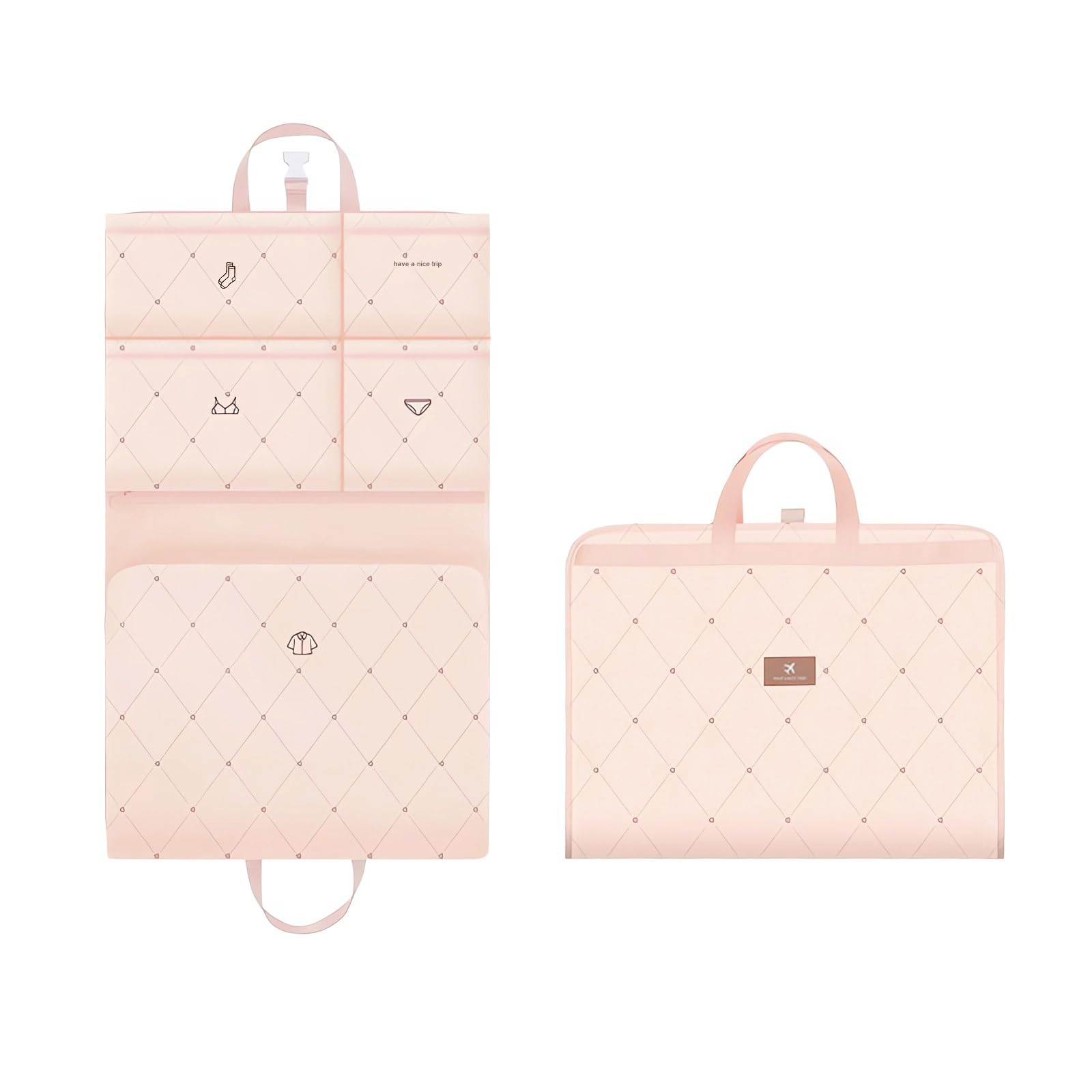 WOOMADA Packing Cubes for Suitcases - Hanging Travel Organizer Bags with Multiple Compartments | Luggage Organizer for Clothes, Underwear & Accessories (Heart Print) | Perfect for Business Trips, Vacations & Weekend Getaways