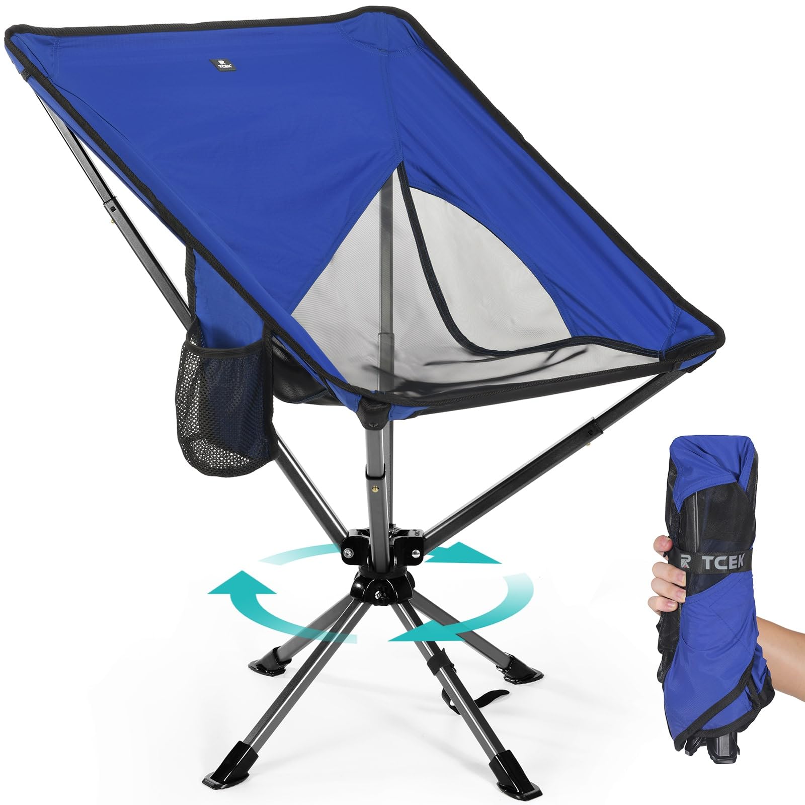 Portable Swivel Folding Chair - Compact & Lightweight Collapsible Camping Chair for Adults, Quick Setup in 8 Seconds, Supports 300 lbs - Perfect for Outdoor Camping, Hiking, Beach, Travel, Picnics & Backpacking Adventures