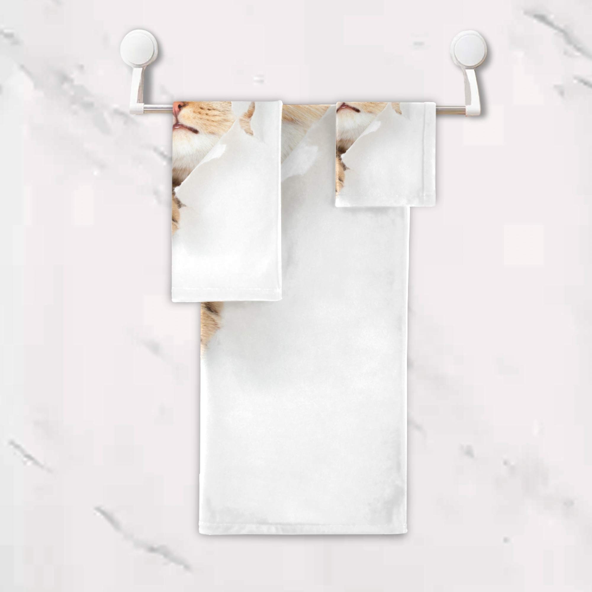 Premium 3-Piece Cat Towel Set - Super Soft & Absorbent Bath, Hand & Washcloth Set with Adorable Red Kitten Design | Quick-Drying Bathroom Towels for Kids, Teens & Cat Lovers (Perfect for Bath, Spa & Home Decor)