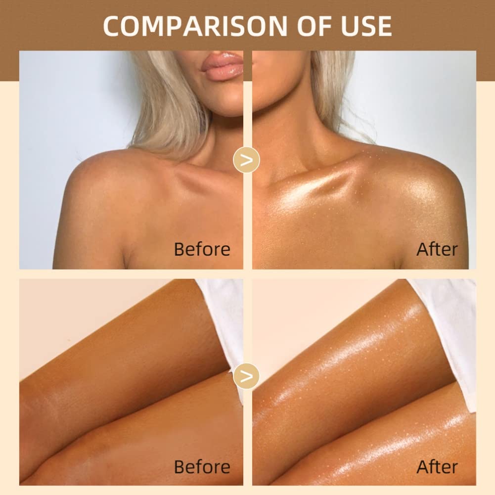 Ofanyia Waterproof Face & Body Luminizer - Long-Lasting Shimmer Bronzer Glow Illuminator, Smooth Liquid Highlighter Foundation with Moisturizing Formula (03# Bronze Gold) - Perfect for Beach, Parties & Night Out Makeup