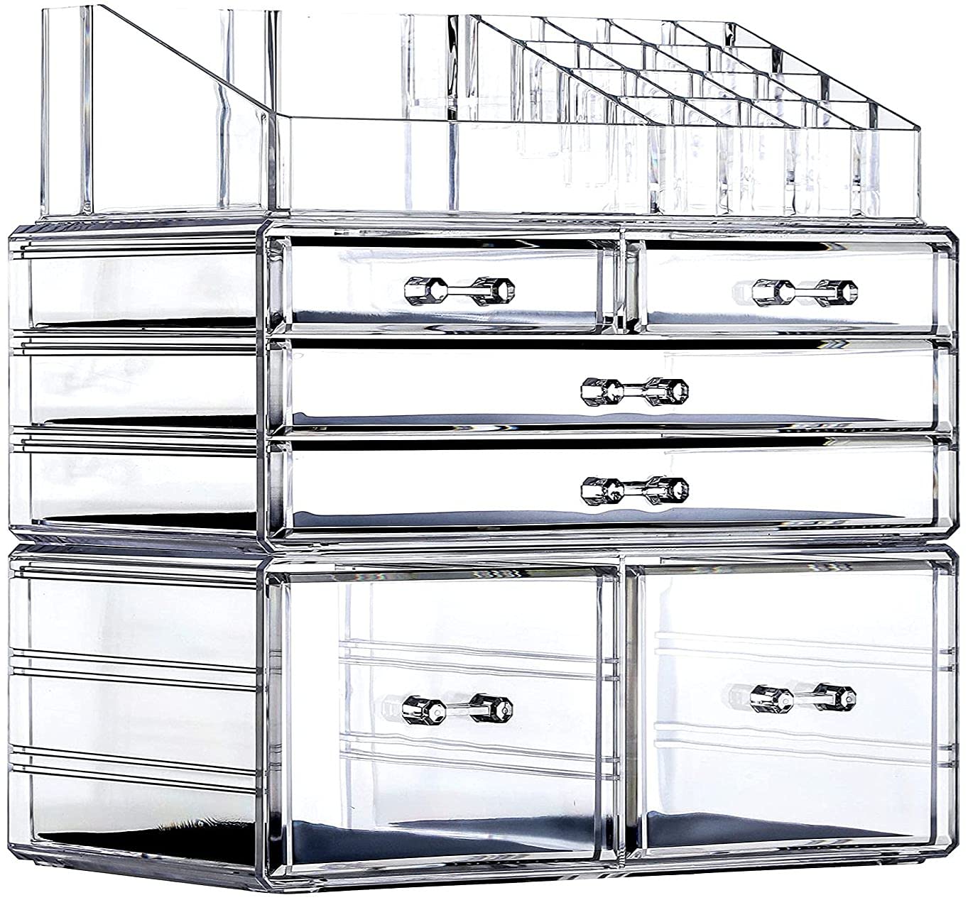 3-Pack Clear Acrylic Makeup Organizer with 6 Stackable Drawers - Vanity & Bathroom Storage for Jewelry, Hair Clips, Skincare & Beauty Products - Perfect for Bedroom, Dressing Table and Countertop Organization