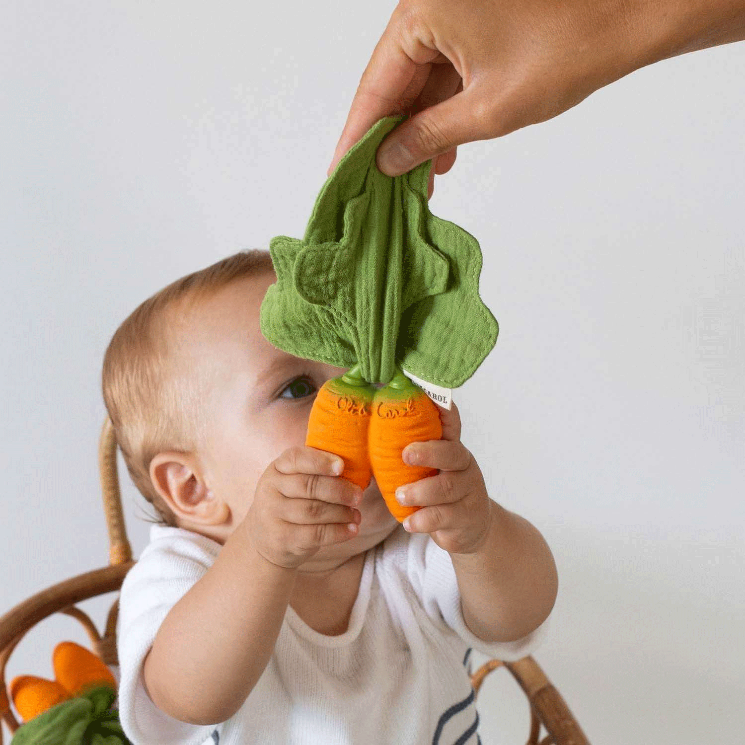 Oli and Carol Cathy the Carrot Mini Doudou Teether - Organic Cotton Baby Teething Toy for Soothing Gums | Perfect for Infants 0-12 Months, On-the-Go, and Nursery Playtime