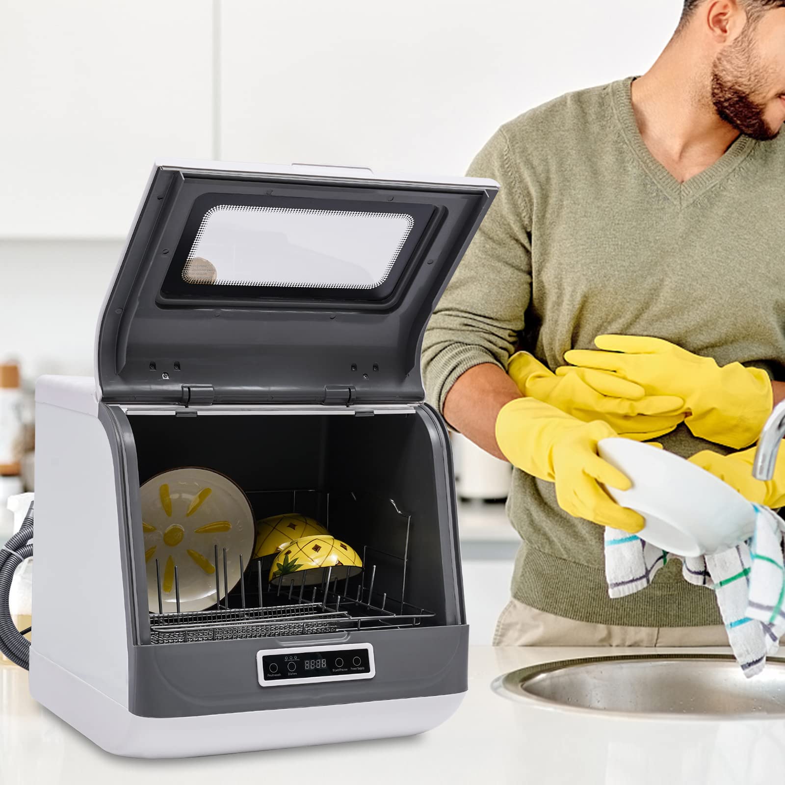 Portable Countertop Dishwasher - Large Capacity Compact Dishwashing Machine with 3 Wash Programs | Automatic for Apartments, Dorms, RVs & Small Kitchens | Perfect for Studio Living, Camping & Tiny Homes