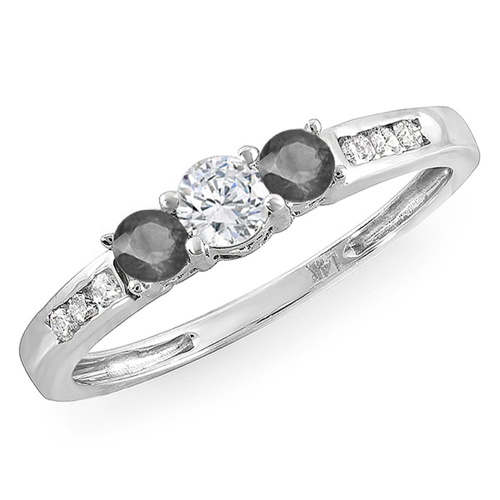 Dazzlingrock 14k White Gold 3-Stone Engagement Ring - 0.35cttw Round Black & White Diamonds for Women | Bridal Jewelry, Wedding Proposal, Anniversary Gift