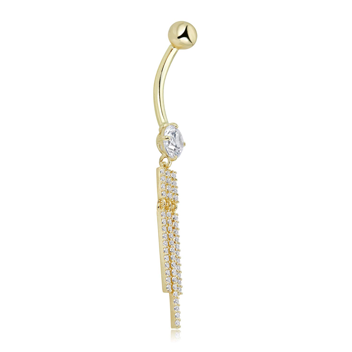 AVORA 10K Gold Plated CZ Belly Button Ring - 14G Tassel Dangle Navel Piercing Jewelry for Women | Perfect for Beach, Pool Parties & Summer Outfits