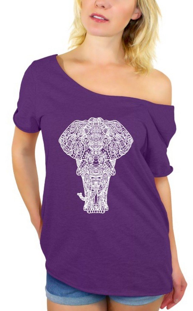 Stylish White Elephant Print Off-Shoulder T-Shirt & Bookmark Set - Perfect for Casual Wear, Gifts, and Animal Lovers