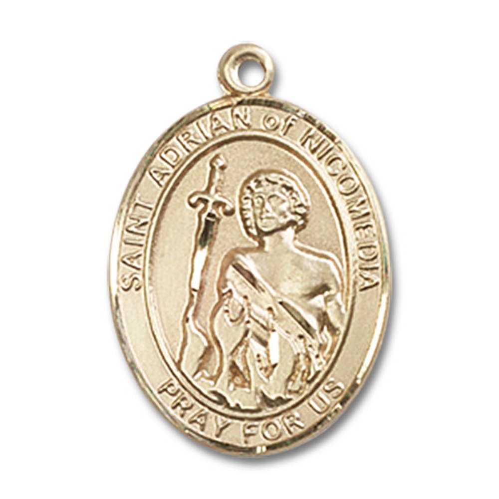 Gold Filled St. Adrian of Nicomedia Religious Pendant Necklace 3/4 x 1/2 Inch with 18 Inch Gold Filled Lite Curb Chain - Perfect for Baptism Gifts, First Communion Jewelry & Catholic Faith Accessories