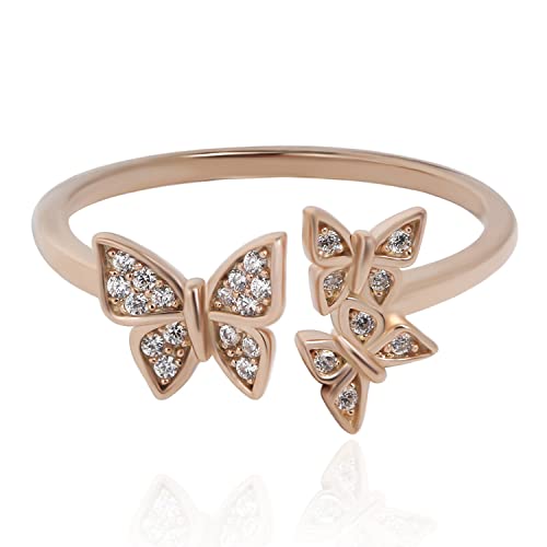 Elegant Adjustable Rose Gold Butterfly Ring for Women - Minimalist Stackable Wedding Band, Dainty Pleated Jewelry for Everyday Wear & Special Occasions