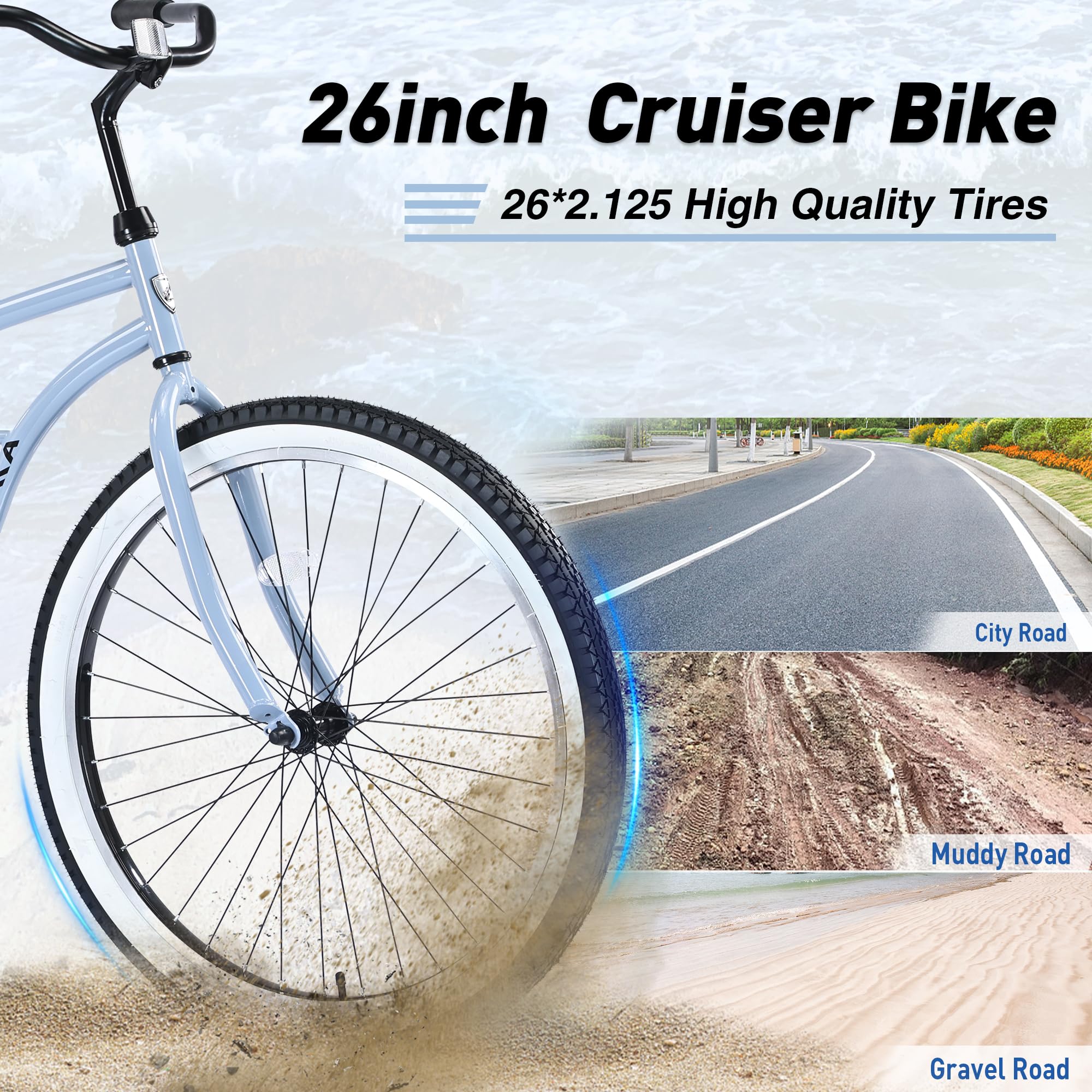 ZUKKA 26 Inch Single Speed Beach Cruiser Bike for Men & Women - Coaster Brake, Comfortable Commuter Bicycle in Multiple Colors - Perfect for Beach Rides, City Commuting & Leisure Cycling