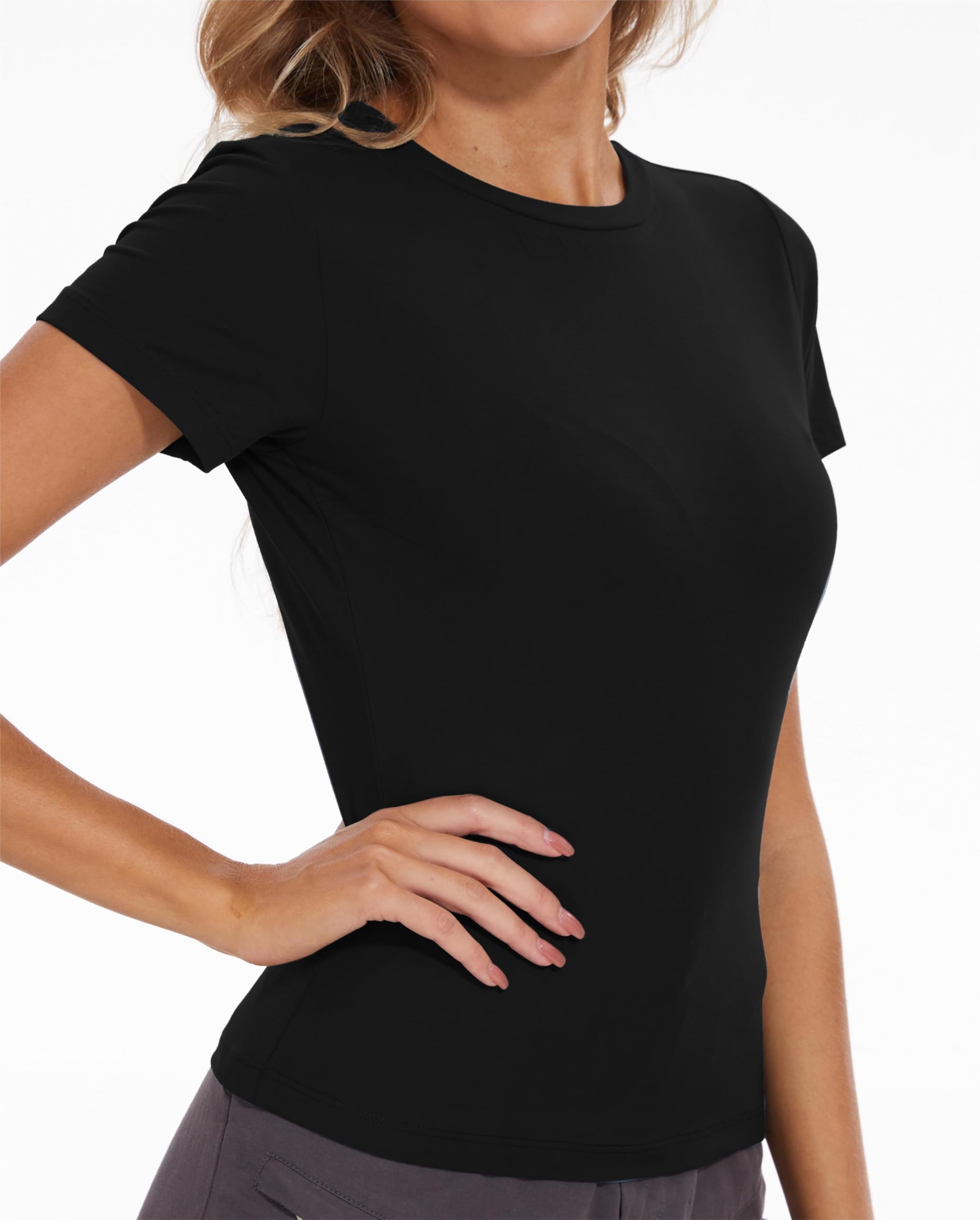 Women's Summer Tops - Slim Fit Basic T-Shirt for Workout, Casual & Dressy Wear | Trendy Y2K Fashion Tee for Going Out, Office & Everyday Style