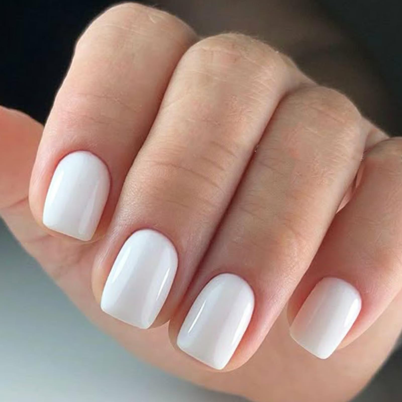 GLAMERMAID 24Pcs Short Squoval Press on Nails - Milky White Spring Summer Fake Nails with Glossy UV Finish, Reusable Acrylic False Nails Kit for Women | Easy At-Home Manicure & Special Occasion Nails