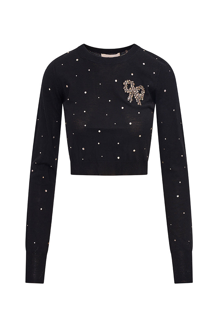 Pammie Embellished Wool Pullover Sweater for Women - Cozy Winter Knit Top in Black | Perfect for Holiday Parties & Casual Outings