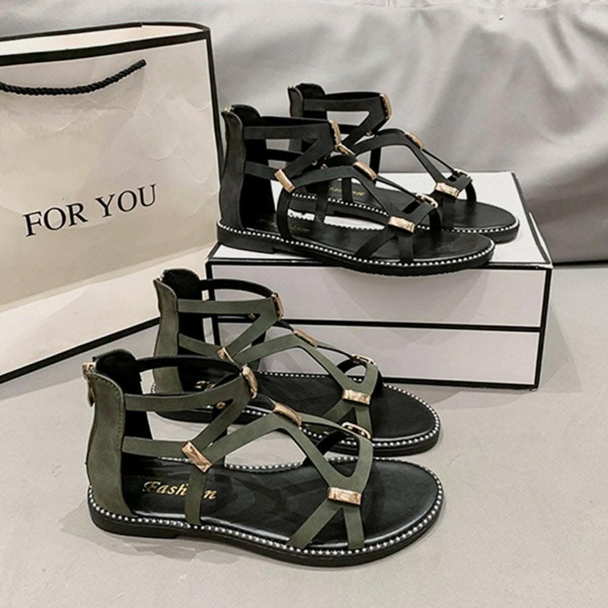 Stylish Open Toe Flat Sandals with Zipper for Women - Comfortable Summer Casual Shoes for Beach, Vacation & Everyday Wear