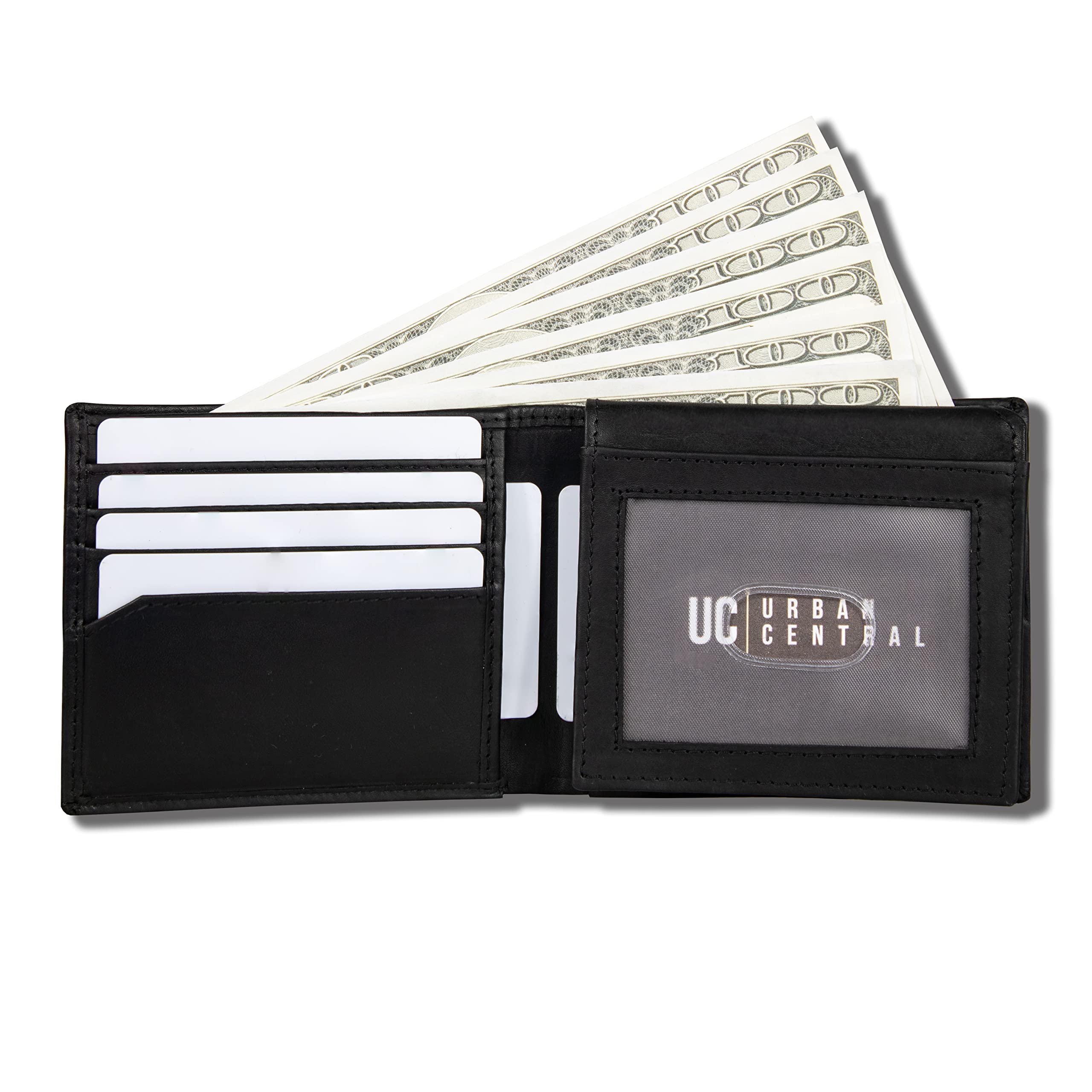 Premium Men's RFID Blocking Bifold Leather Wallet - Black, Top Grain Leather with Flip-Up ID & 2 Card Windows, Large Capacity for Cash & Cards | Perfect for Everyday Carry, Business Travel & Gift Giving