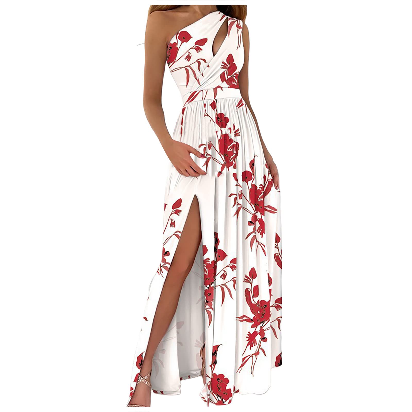 Sexy High Waist One Shoulder Hollow Out Maxi Dress for Women - Elegant Evening Gown for Party, Club, Date Night & Special Occasions