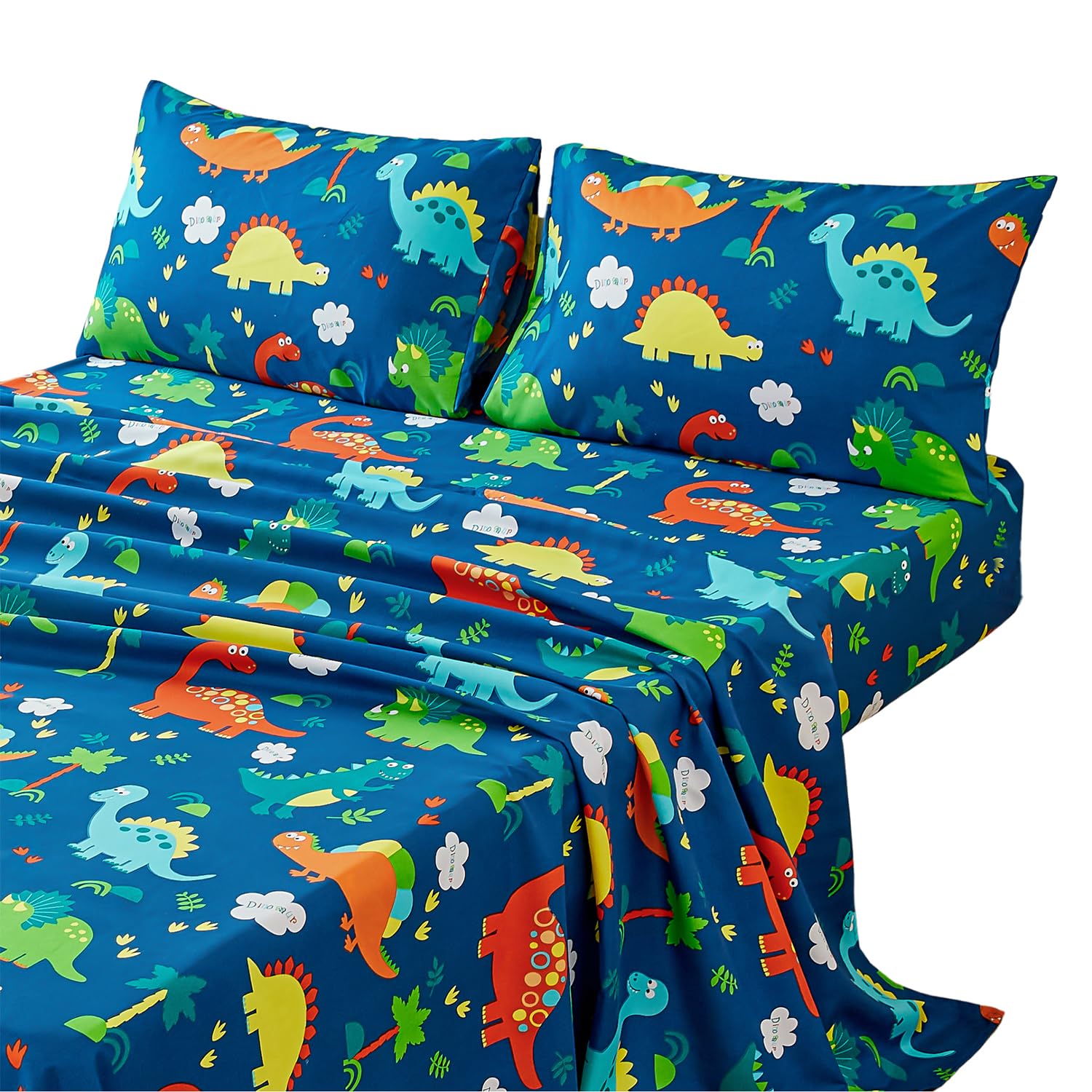 WINLIFE 3-Piece Dinosaur Bed Sheet Set for Boys - Soft Microfiber Twin Size Sheets with 16