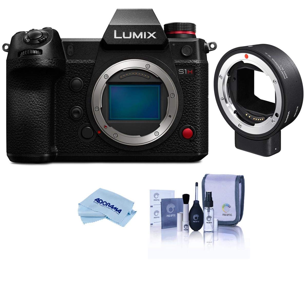 Panasonic LUMIX DC-S1H Full Frame Mirrorless Camera Body with Sigma MC-21 Adapter - Compatible with Canon EF Lenses to Leica L Mount | Includes Cleaning Kit & Microfiber Cloth | Perfect for Professional Videography, Photography & Film Production