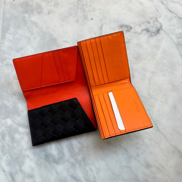 Premium Leather Passport Holder Intrecciato - Black & Orange Travel Wallet for Men & Women | RFID Blocking | Perfect for Airports, Business Trips & International Travel