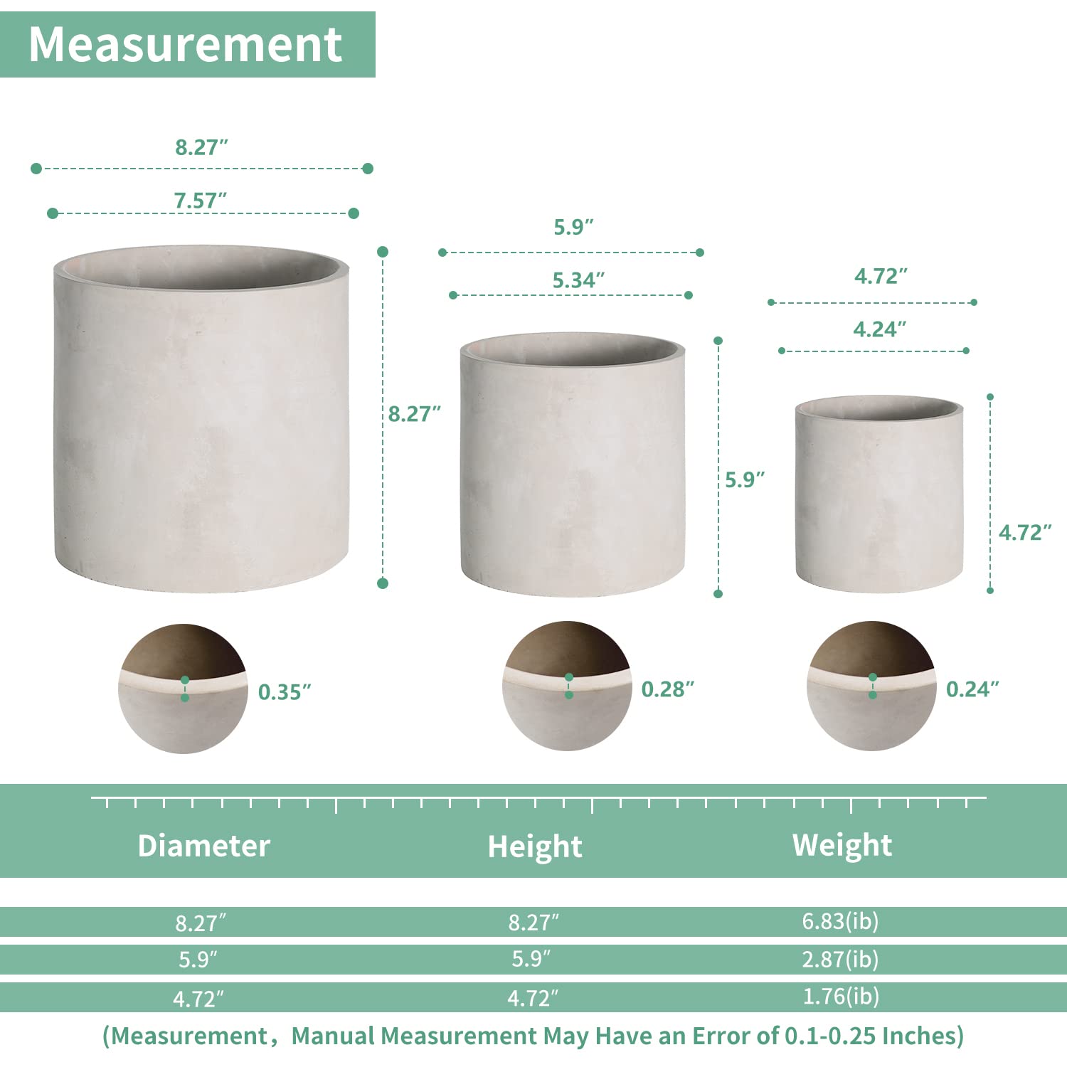 Modern Cement Planter Pots with Drainage Hole - Indoor/Outdoor Flower Pots for Succulents, Herbs & Home Decor - Perfect for Living Room, Office & Garden Plant Display