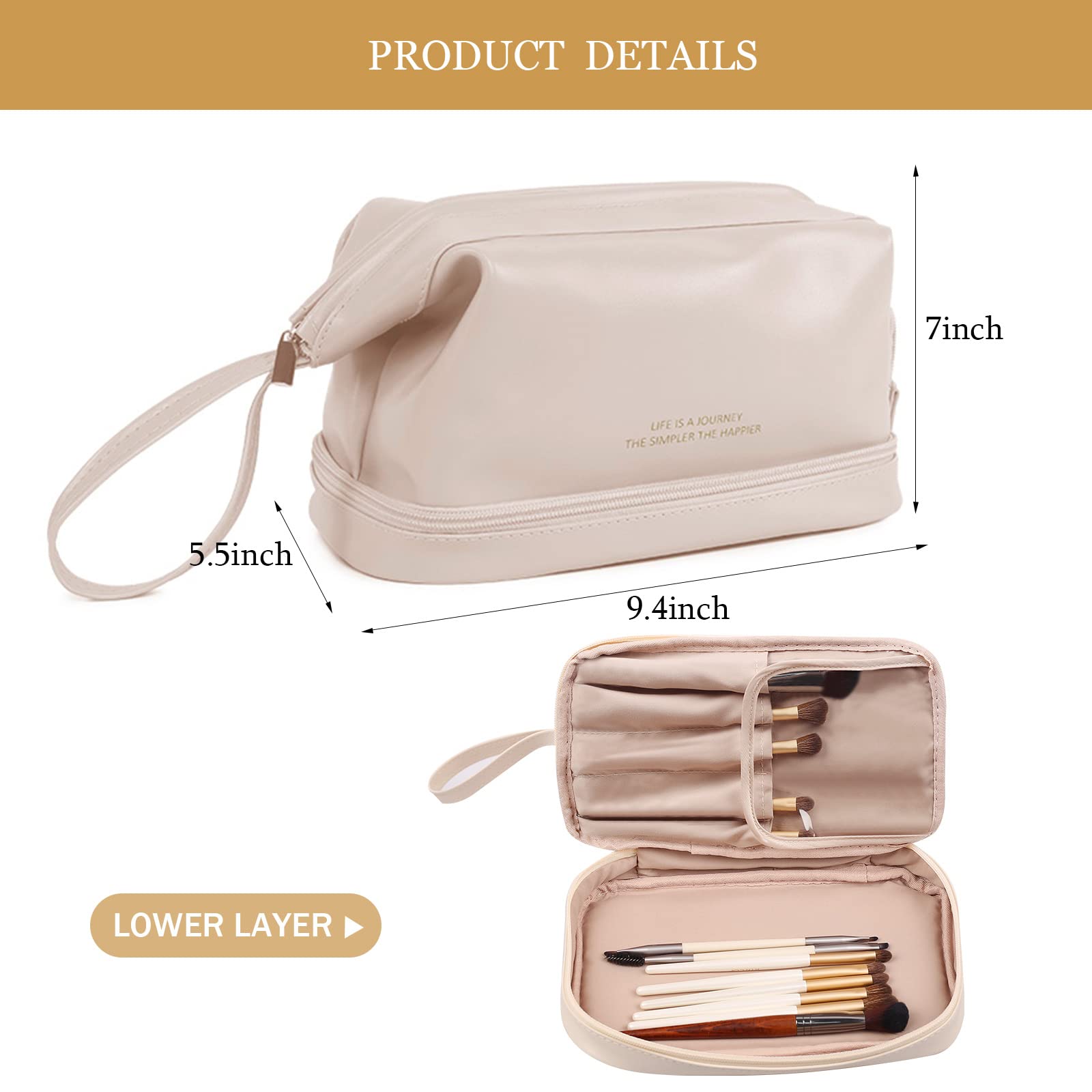 **Abiudeng Large Waterproof Makeup Bag for Women - Travel Cosmetic Organizer with Bottom Pouch, Cute Toiletry Bag for Makeup Essentials | Perfect for Travel, Gym & Daily Use**