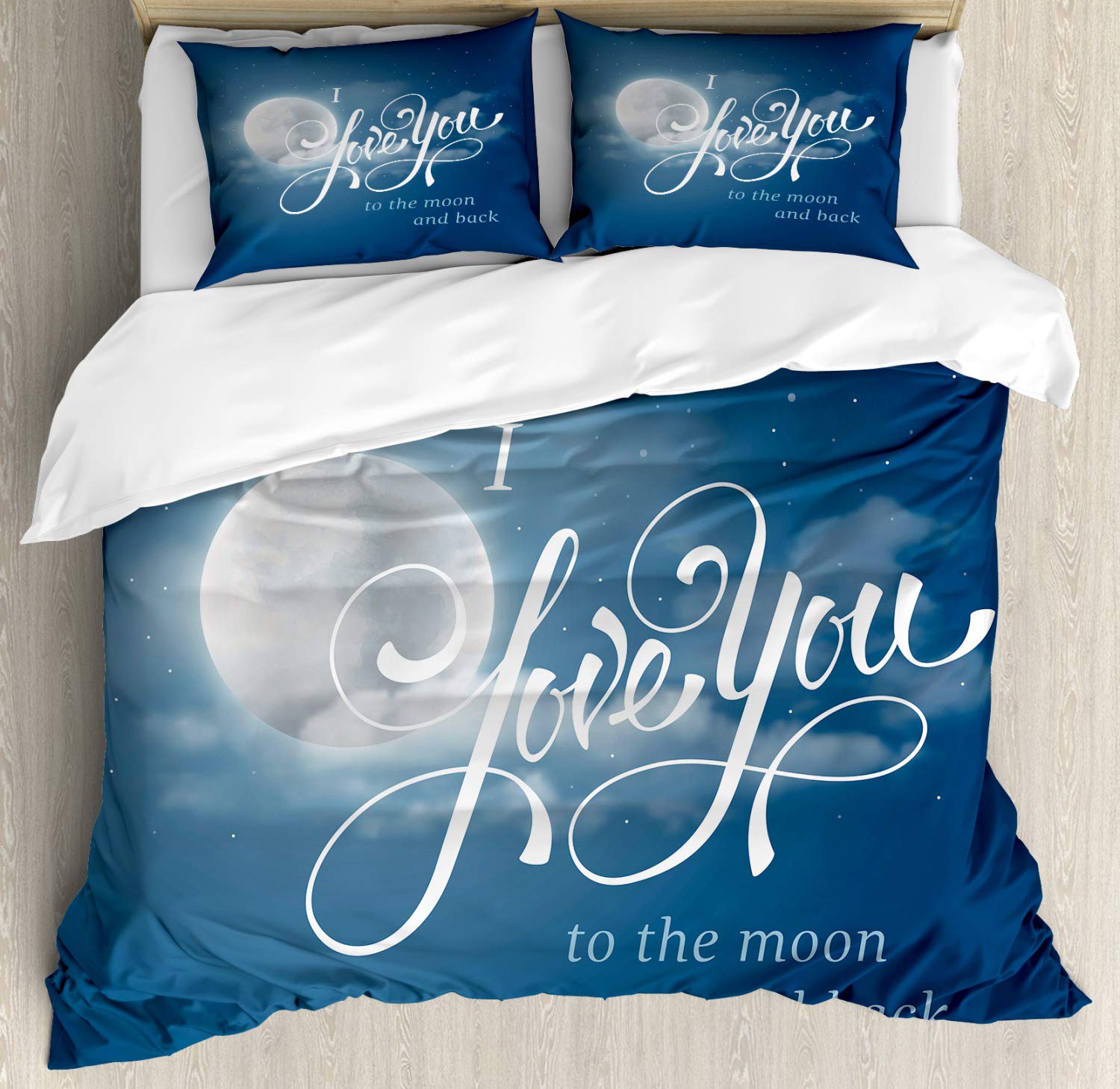 Ambesonne Romantic Night Sky Duvet Cover Set - Full Moon & Stars Design, 3-Piece Bedding with 2 Pillow Shams, California King Size, Dark Blue Pearl - Perfect for Wedding Gifts, Anniversary Presents & Cozy Bedroom Decor
