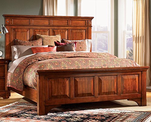 A-America Kalispell King Size Mantel Bed - Solid Wood Bed Frame with Upholstered Headboard for Master Bedroom Decor