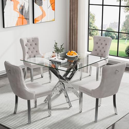 Silver Square Table With Beige Chairs