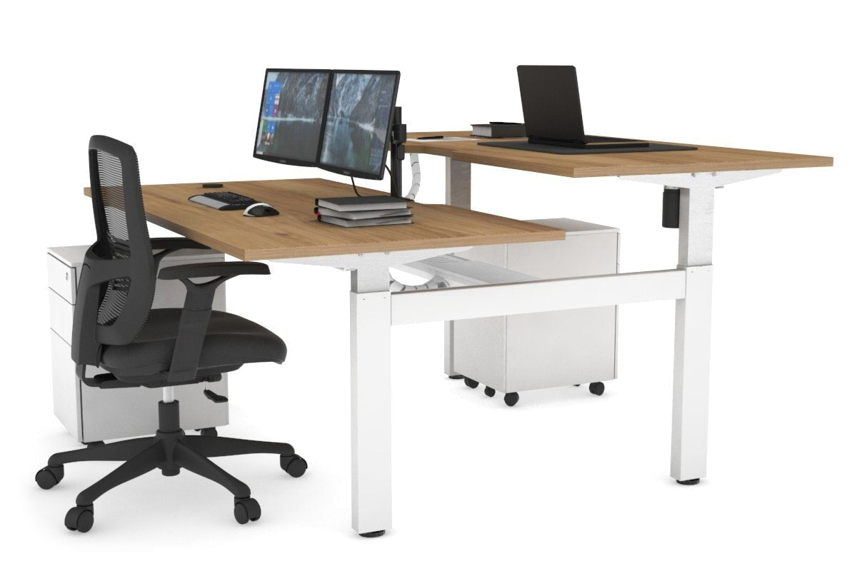 Adjustable Height 2-Person H Bench Workstation - White Frame (1400L x 800W) with Cable Management | Ergonomic Office Desk for Home & Workspace