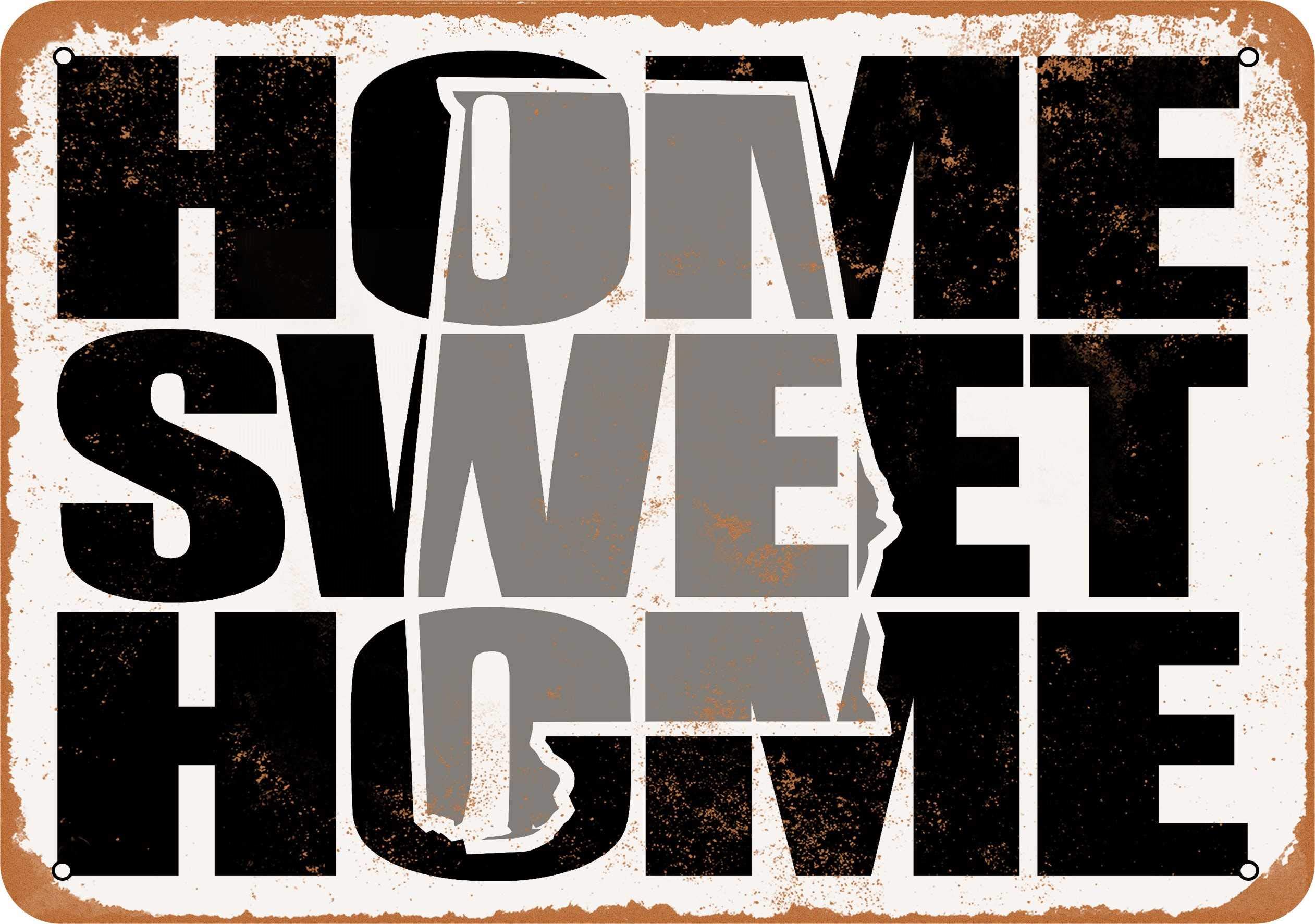 10 x 14 Inch Vintage Style Metal Wall Sign - 'Home Sweet Home Alabama' in Distressed Gray - Rustic Home Decor for Living Room, Porch or Cabin