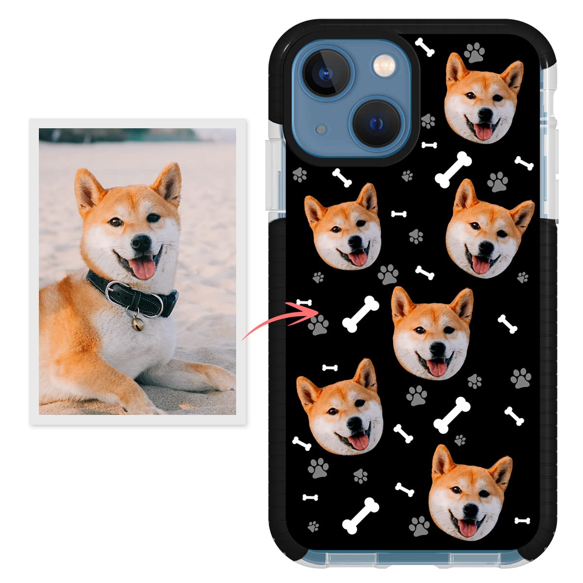 Custom Dog Face Phone Case for iPhone 16 15 14 13 Pro Max Mini 12 11 Xs XR X 8 Plus 7 6s 6 SE 2020 - Personalized Photo Cover - Unique Gift for Pet Lovers - Perfect for Daily Use, Travel & Special Occasions