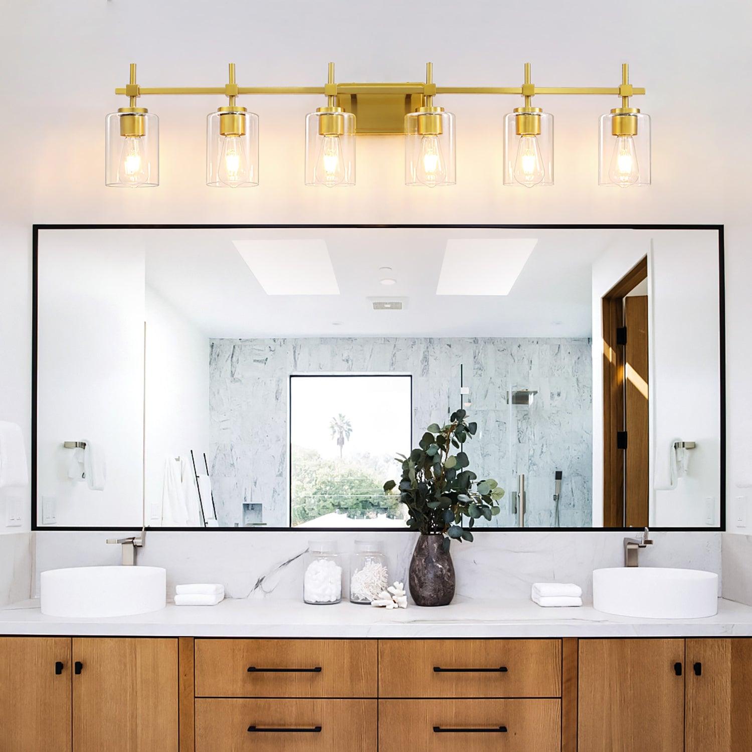 Jasper Modern Clear Glass 6-Light Bathroom Vanity Light Fixture - Elegant Lighting for Bathroom, Powder Room & Dressing Area