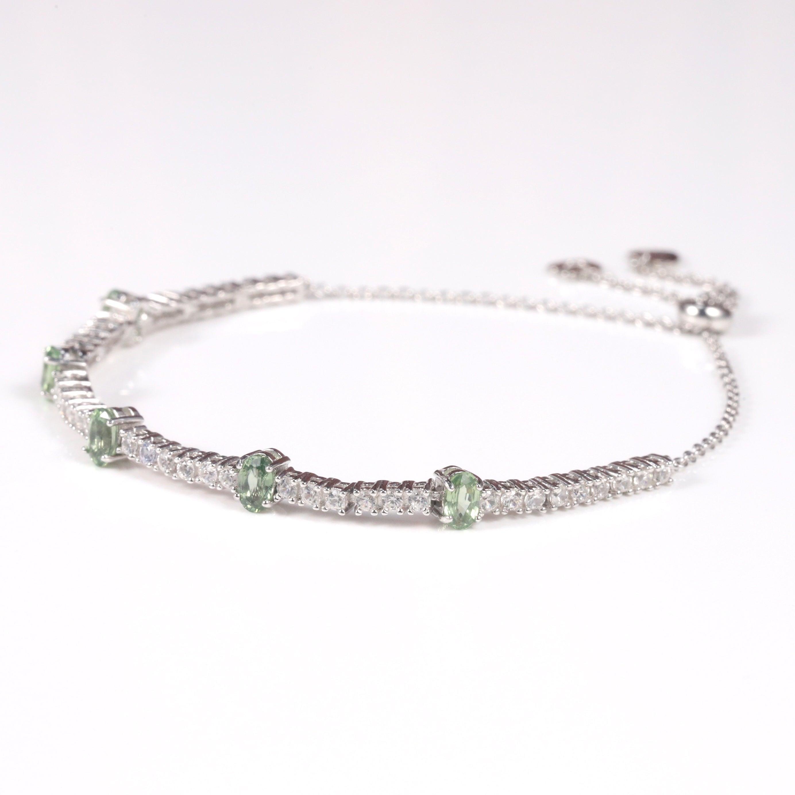 Green Sapphire Adjustable Bracelet for Women - Elegant Handmade Jewelry Gift for Birthday, Anniversary & Special Occasions