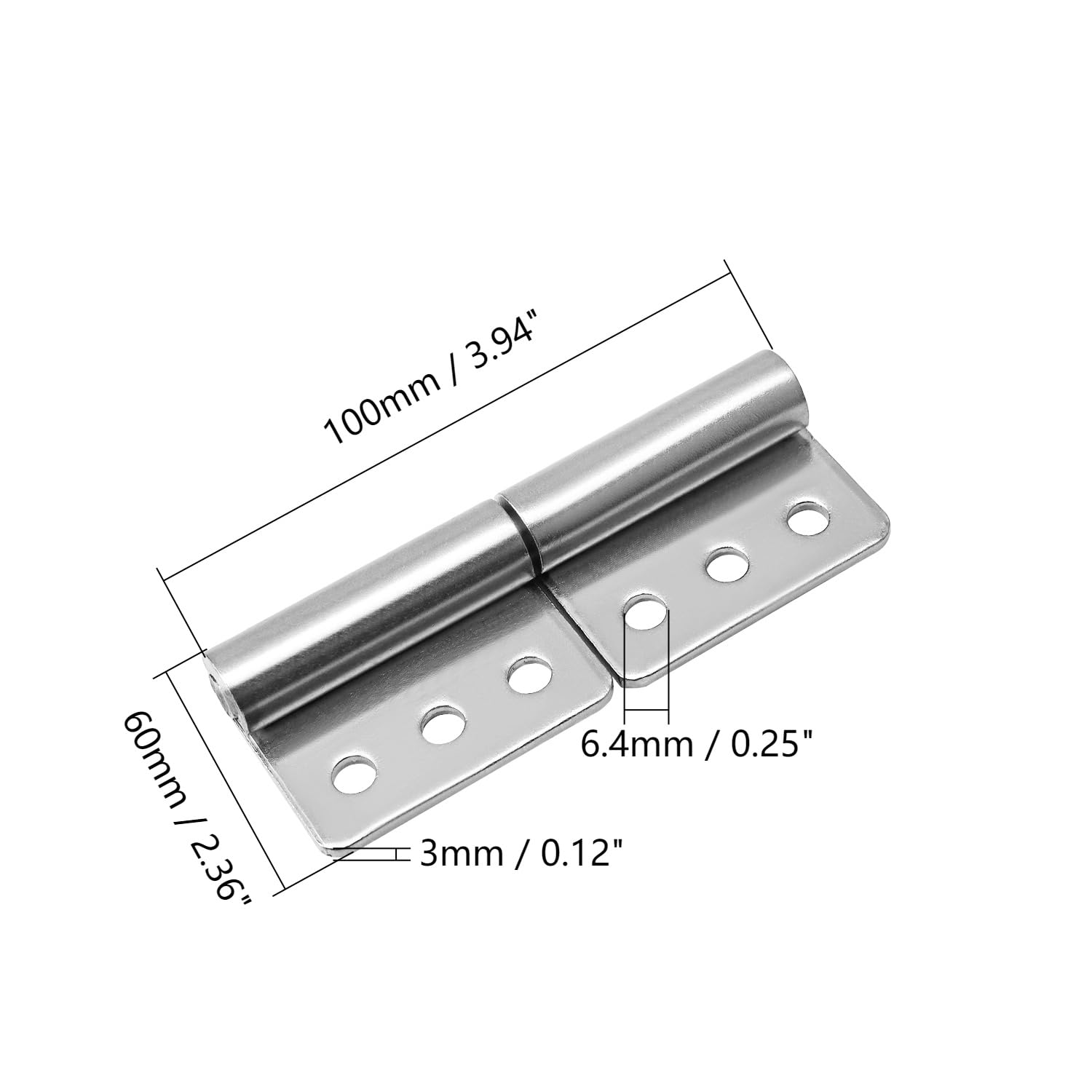 2-Pack Stainless Steel Detachable Hinges 3.94